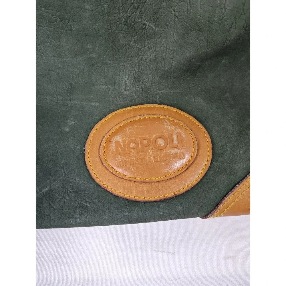 Vintage NAPOLI Finest Leather Duffel Bag Two Tone Green Tan Carry On Weekender